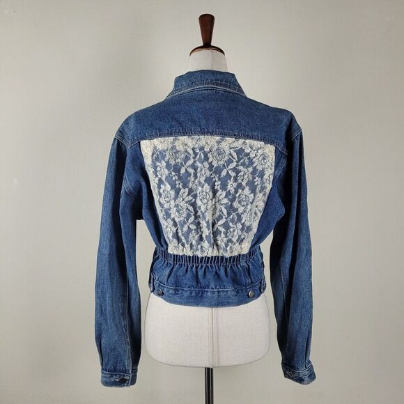 VTG Stefano International Jacket Small Blue Denim Lace Crop 90s Cottagecore - Picture 3 of 12